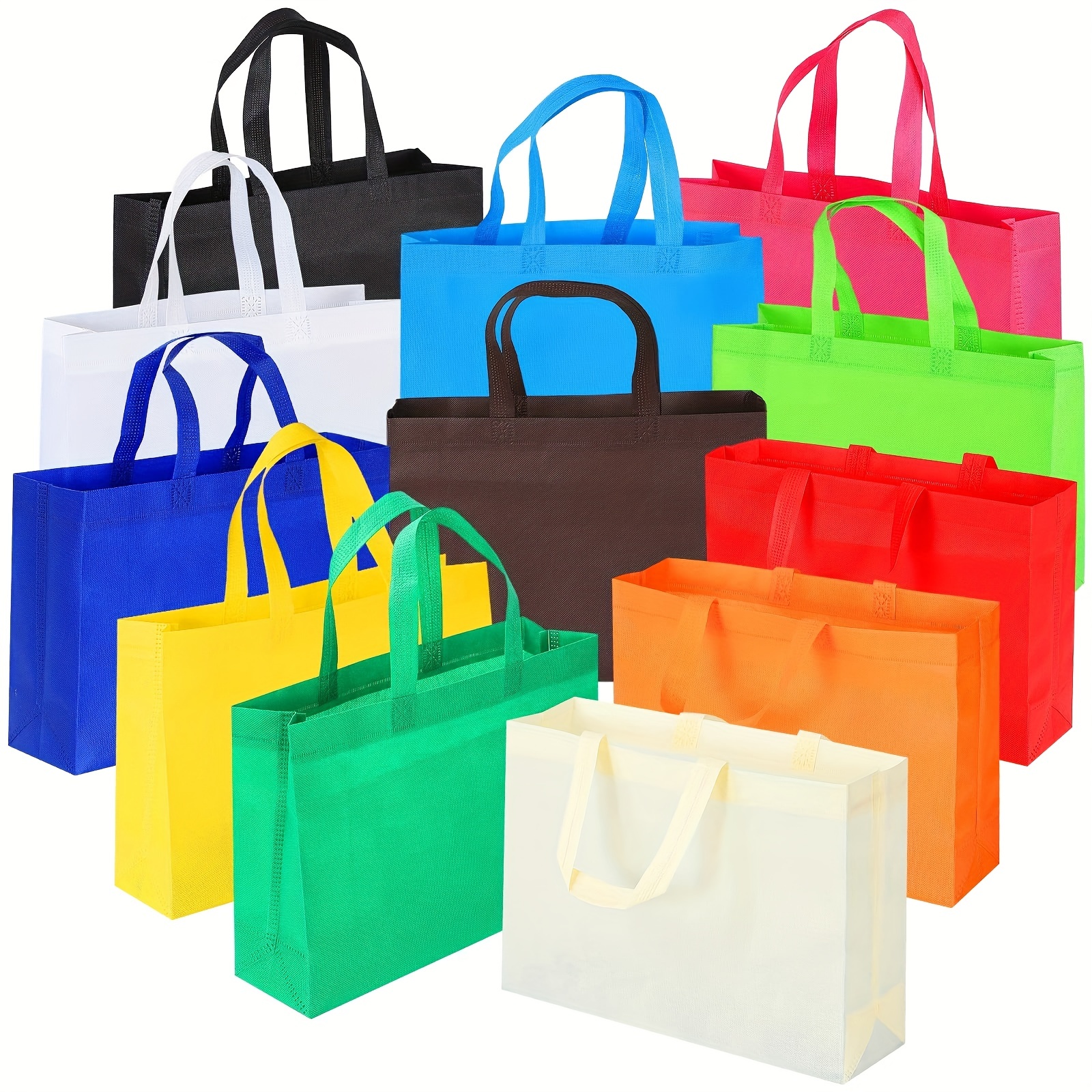 

12 pièces, sacs fourre-tout non tissés sac cadeau réutilisable 12 couleurs sacs d'épicerie multicolores 13,7 × 10 × 3,9 pouces, sac de friandises de fête avec poignées pour les fêtes