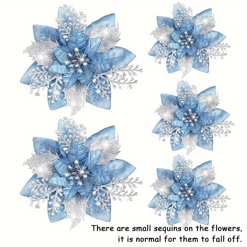5pcs Glitter Christmas Flowers Xmas Tree Ornaments Decorations