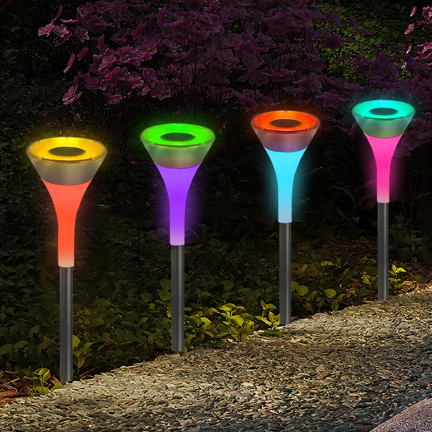 1 4 6pcs Solar Pathway Lights Outdoor Auto 7 Color Changing White Solar Powered Lights Waterproof Decorative LED Path Lights Landscape Lighting For Garden Patio Driveway Walkway