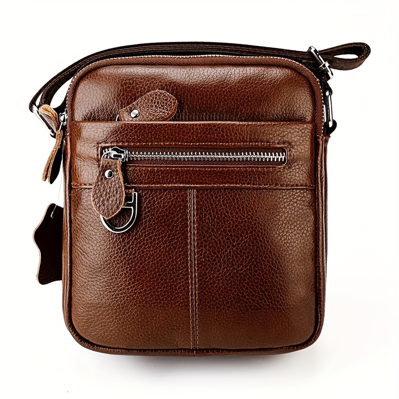 mens genuine leather crossbody bag multifunction vertical shoulder bag for outdoor travel work casual messenger bag