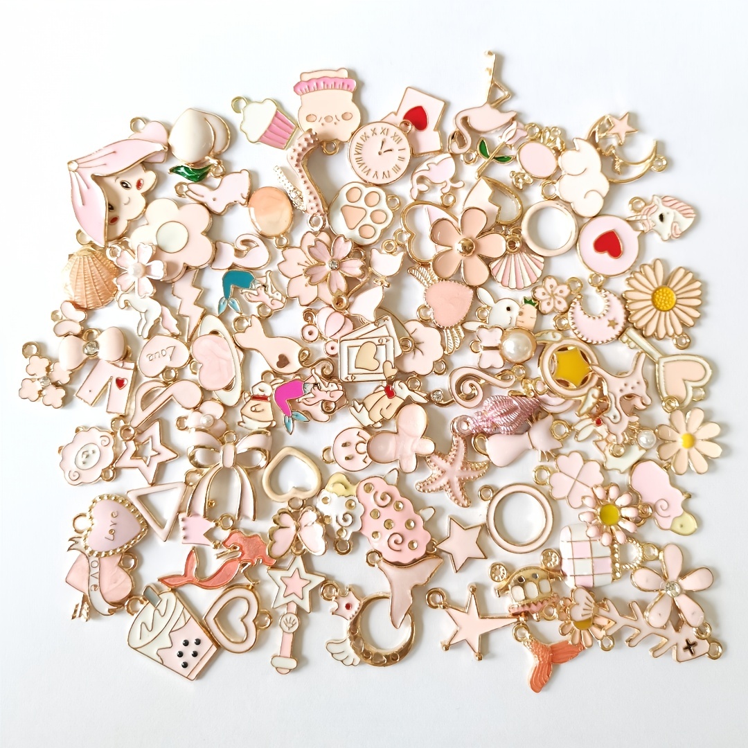  SANNIX 110Pcs Valentine's Day Charms Gold Enamel Jewelry Making  Charm Pink Pendants for Valentines Bracelet Necklace Earrings Making :  Arts, Crafts & Sewing