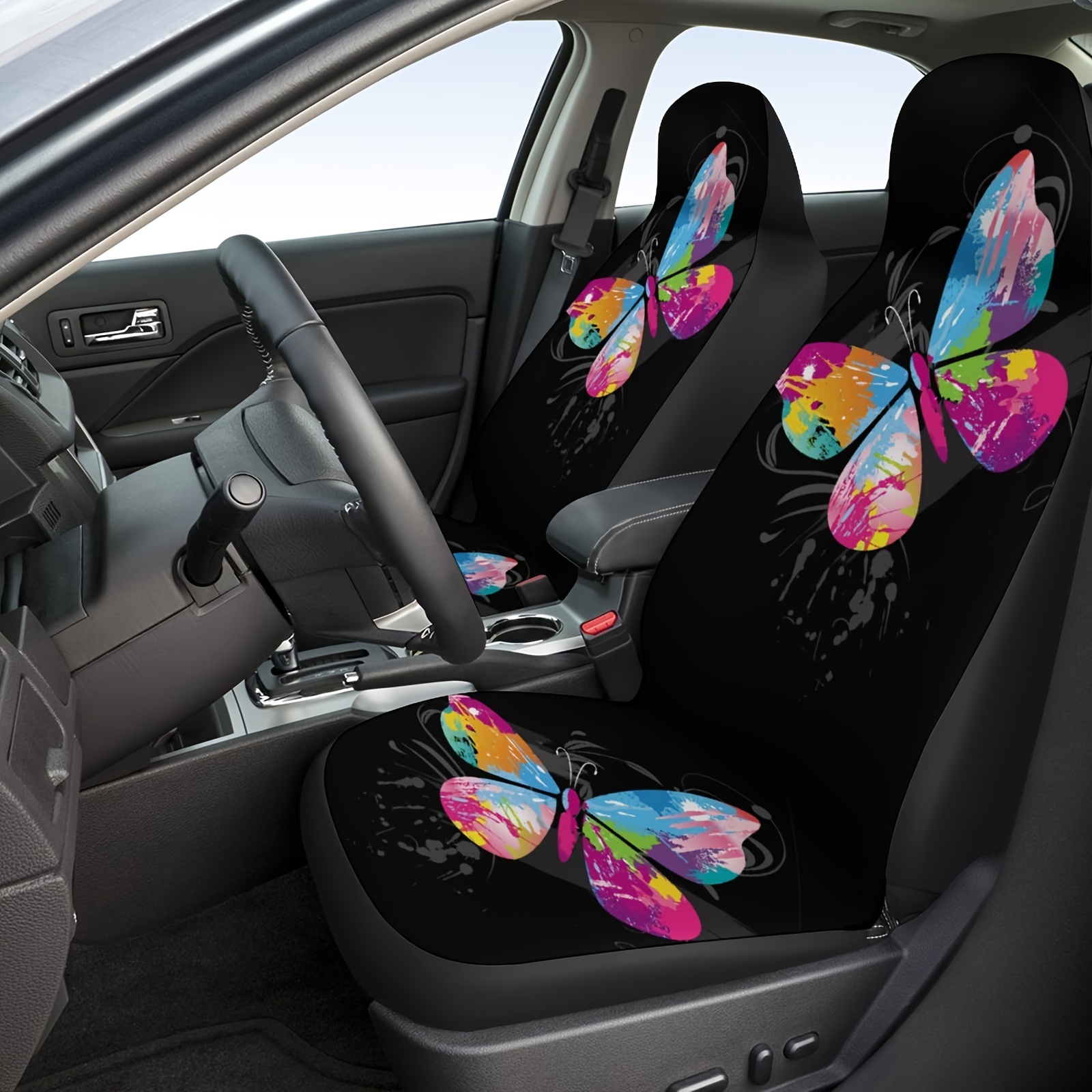 Carrfan Car Seat Cover Full Set, Grey Universal Butterfly Pattern  Embroidery Auto Seat Cover Set