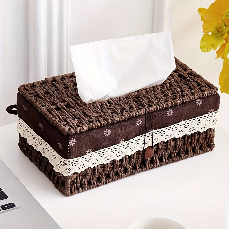 1pc Creative Woven Tissue Box, Tissue Box Cover, Napkin Dispenser  Container, Desktop Tissue Holder With Lid, Tissue Storage Box For Bathroom  Living Ro