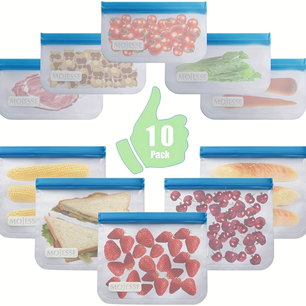 10pcs Reusable Food Organizer Bags Sandwich Bags Leak Proof Freezer Gallon Bags Extra Thick Durable Reusable Storage Bags Reusable Snack Bags For Food Fruit Travel Supplies Storage