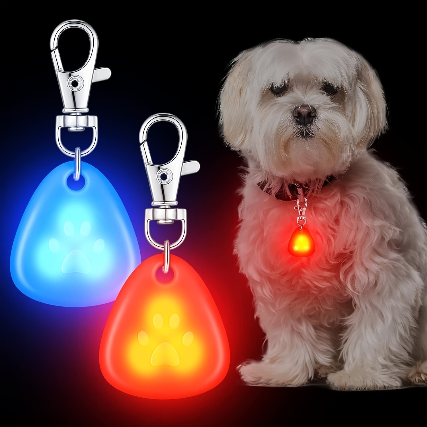 LED Light Dog Tag Clip-On Pet Collar Pendant Safety Flash Night
