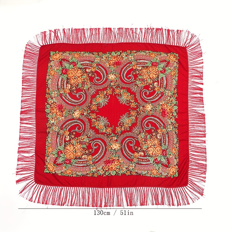 Vintage Tassel Square Scarf Boho Blanket Headscarf Windproof Shawl