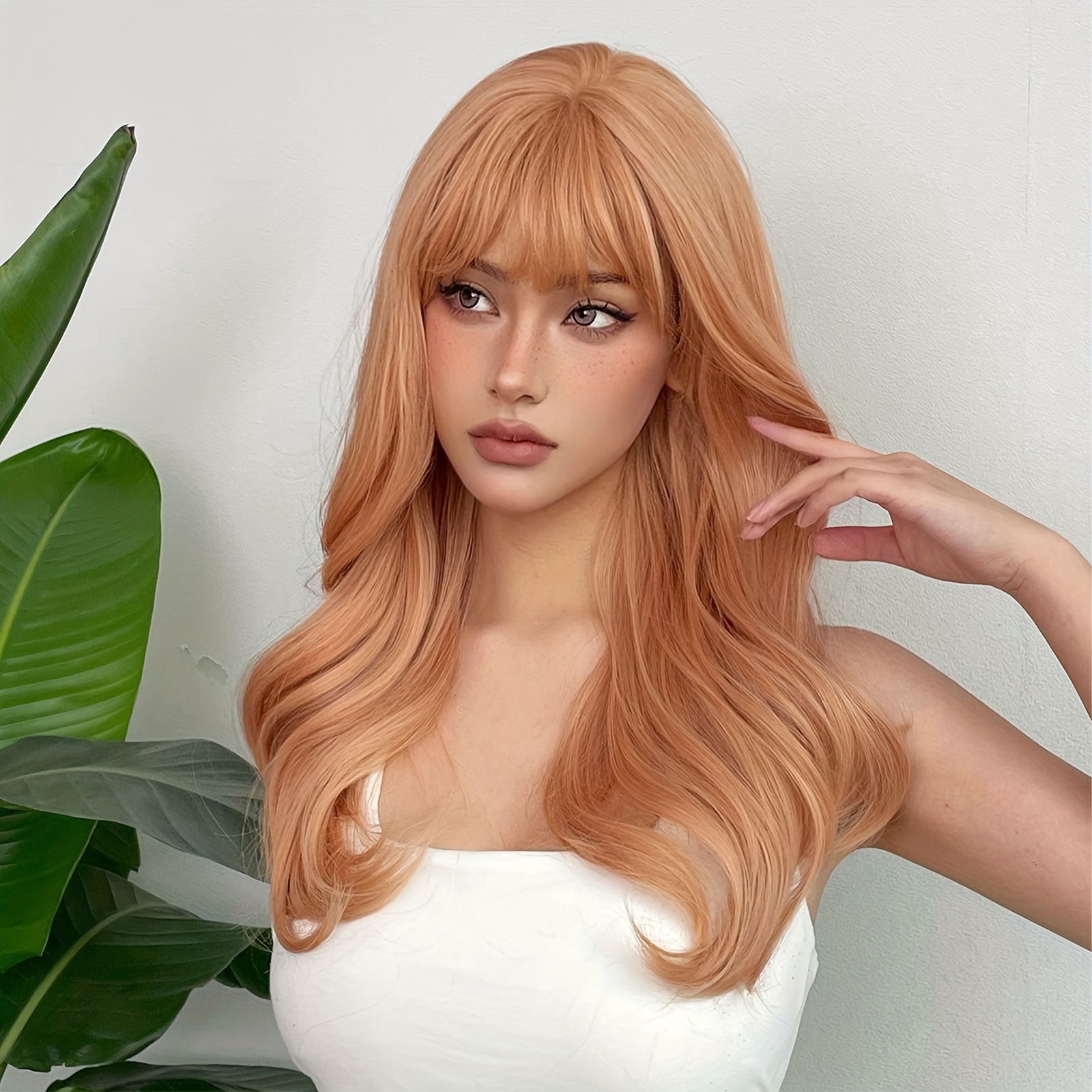 Blonde Long Body Wave Hair Wigs Bangs Synthetic Rose Net Temu