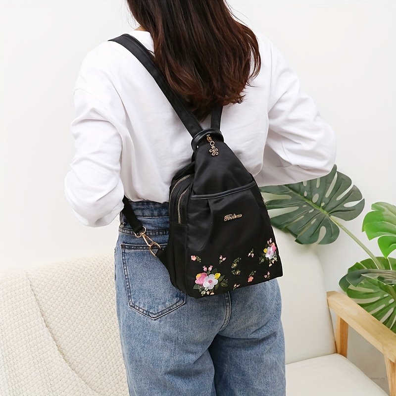 Bolso Bandolera Con Bordado Floral, Mochila De Estilo Étnico Para Mujer,  Mochila De Viaje Con Correa De Cremallera