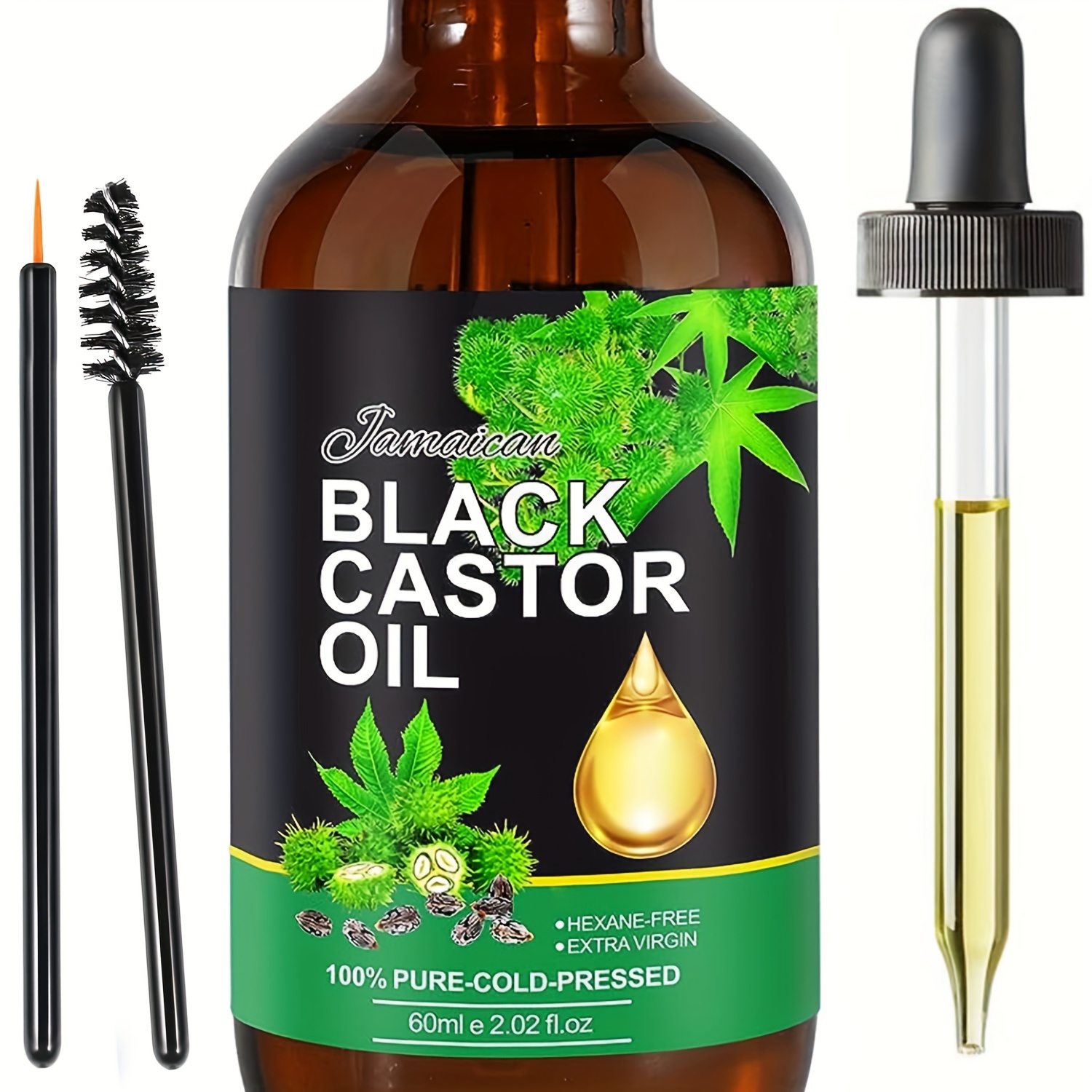 

60ml/2.02fl.oz Cold Pressed Castor Oil, Jamaican Black Castor Oil For Nails& Cuticles, Hair, Eyelashes And Eyebrows, Cold Pressed Moisturizing Massage Oil