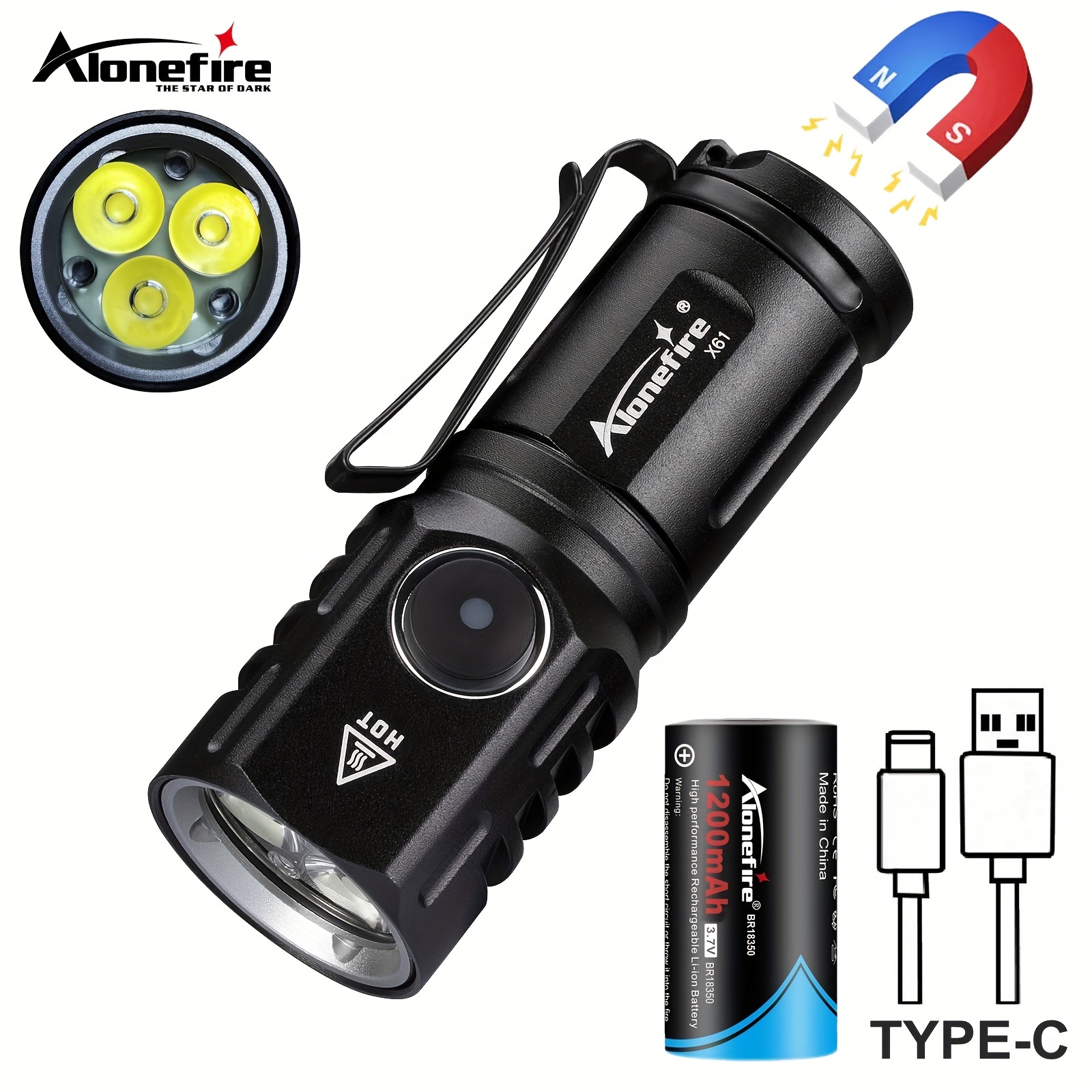 

6000k Mini 3x Xpg Led High Bright Small Flashlight, Type-c Usb Rechargeable Portable Clip Magnet Torch, For Outdoor Hiking Camping Home Work Car Repair