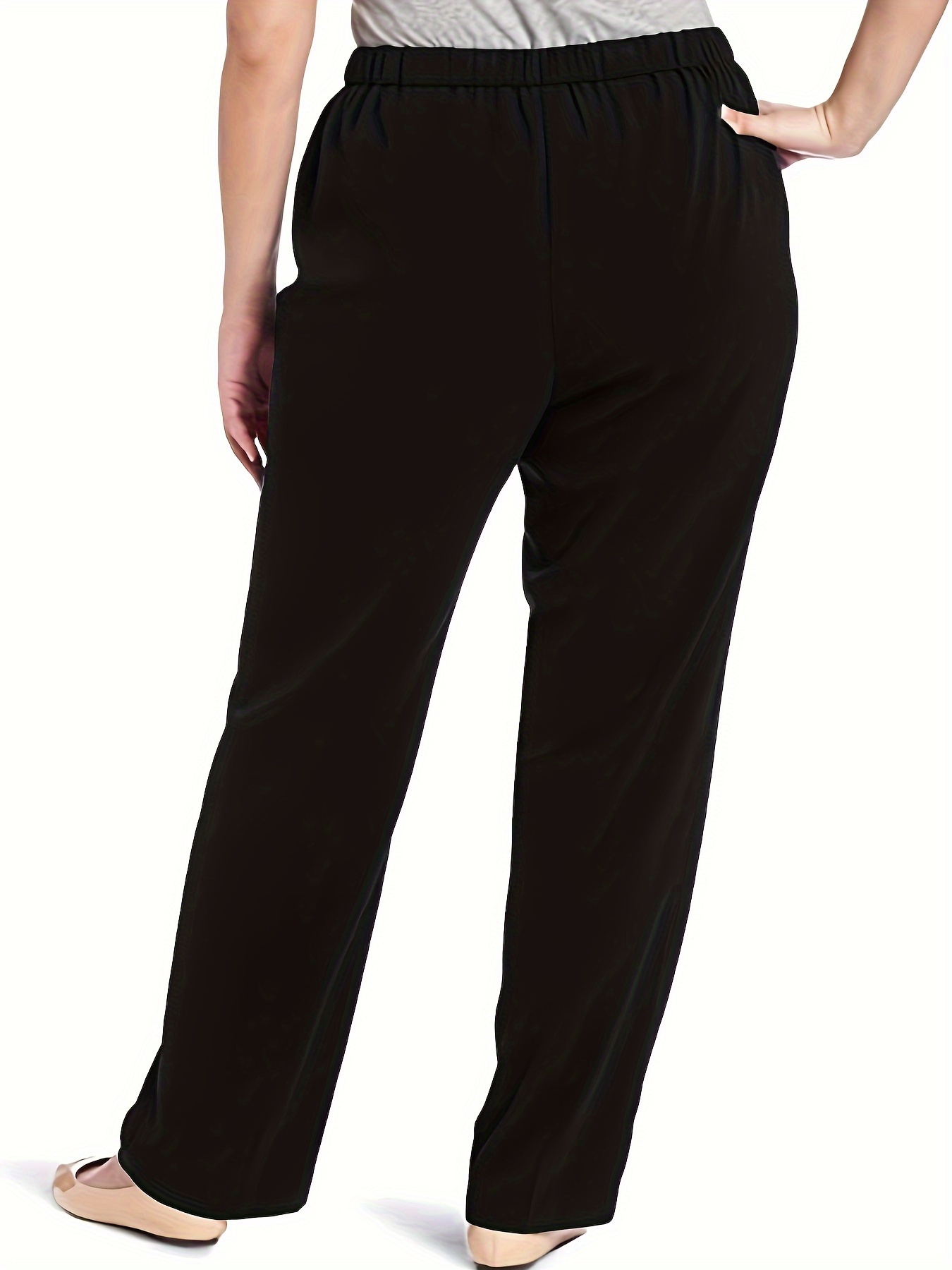 Plus Size Casual Pants Women's Plus Solid High Stretch - Temu