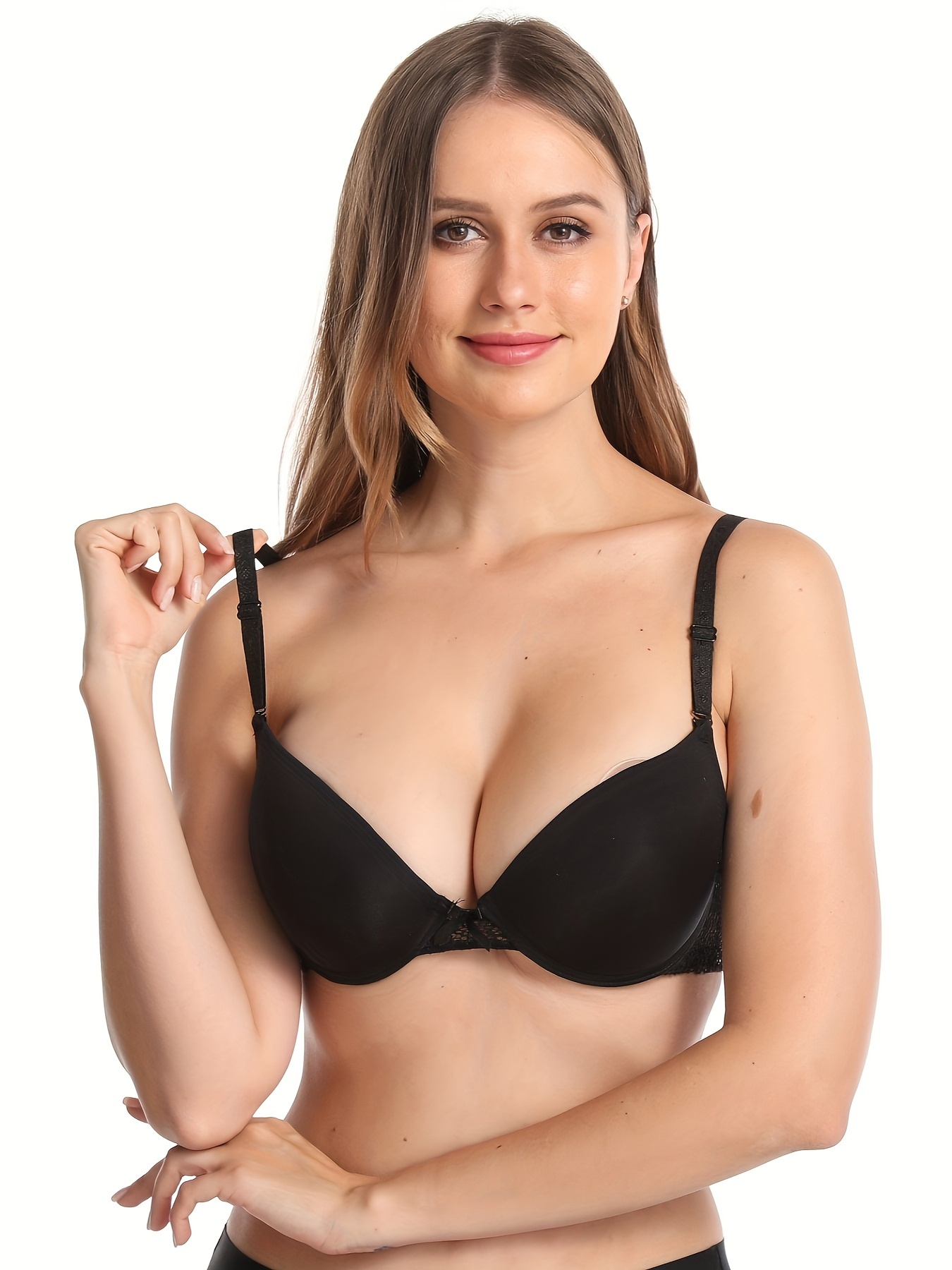 Contrast Lace Push Up Bra, Comfy & Breathable Bow Tie Bra, Women's Lingerie  & Underwear