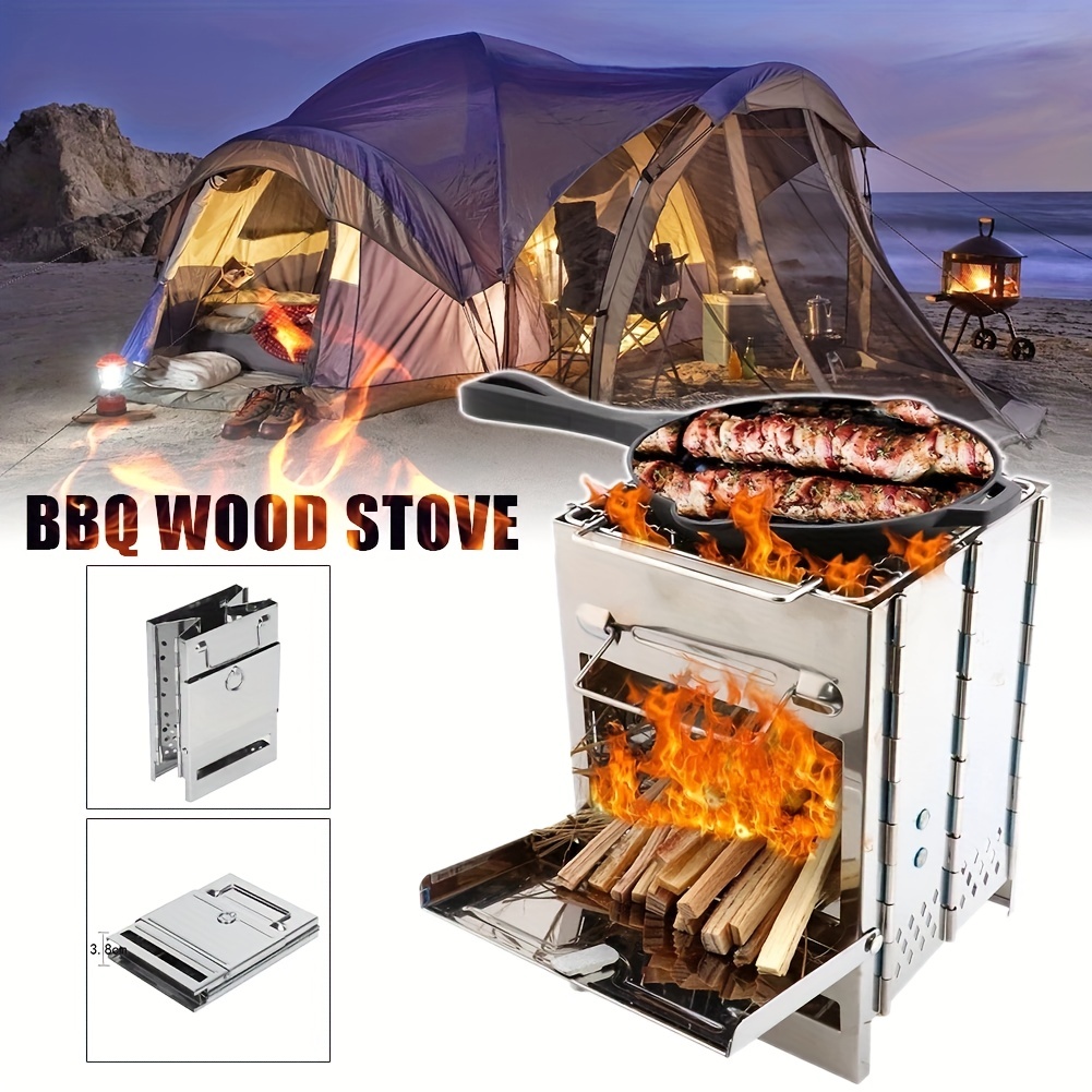 portable folding wood stove for outdoor cooking sturdy lightweight stainless steel wood burning stove with grill for backpacking bbq picnic sports & outdoors temu canada