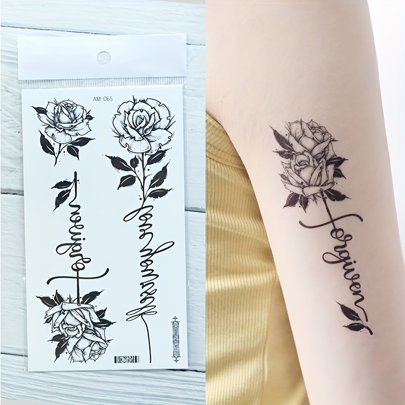 Tattoo Sticker Kits,6 sheets Rose & Letter Graphic Tattoos For  Children,Tattoo Stickers Adults,Realistic Tattoo Rose ,For Women and Girls