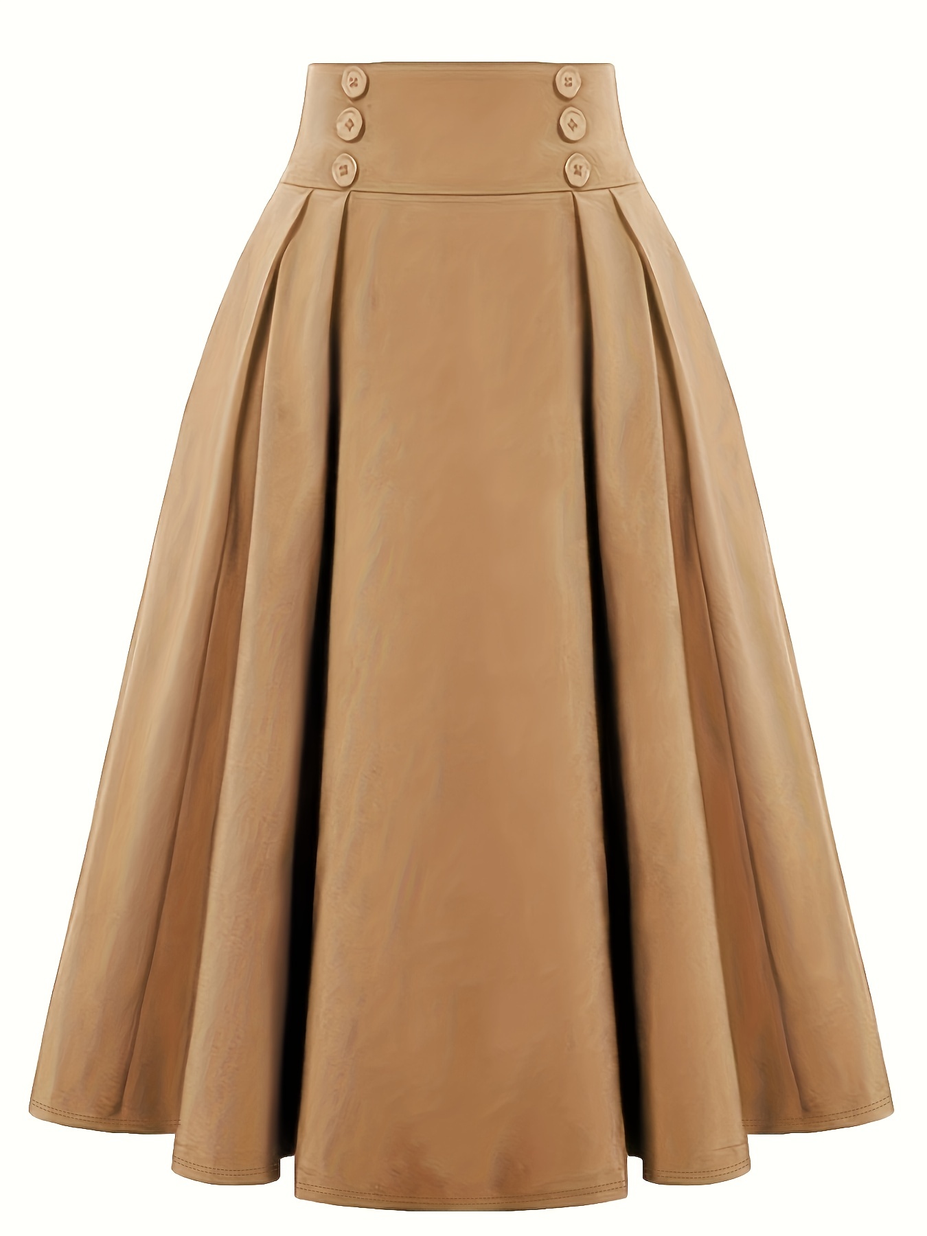 Versatile Solid Pleated Skirts, Vintage Button Front High Waist Skirts, Women's Clothing