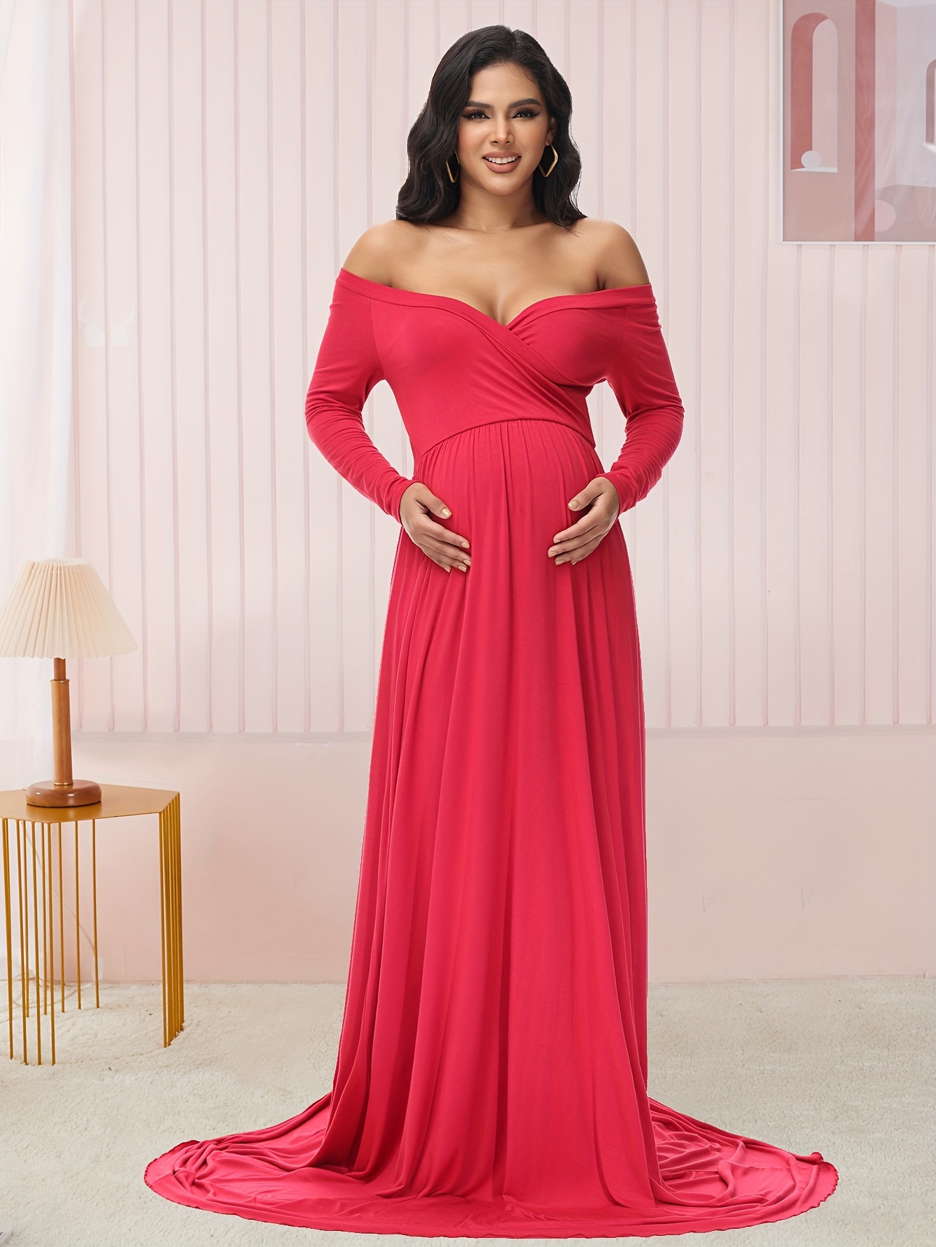 Women's Maternity Solid Shoulder Dress Sexy Party Dress - Temu Canada