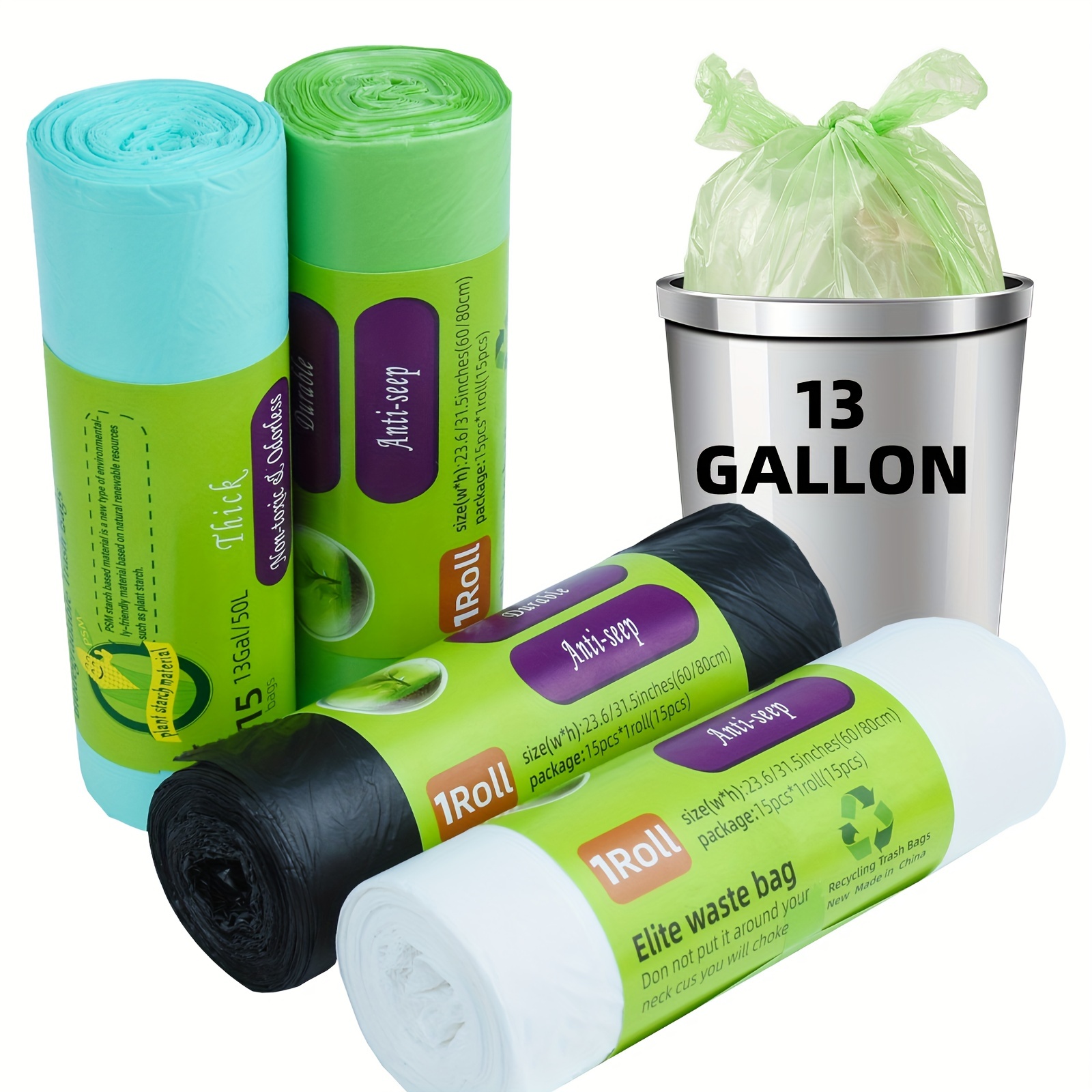 Trash Bags, Random Color, 15 pcs / Roll , 50 cm X 45 cm, Garbage Bags for  Office, Kitchen, Bedroom Waste Bin, Colorful Portable