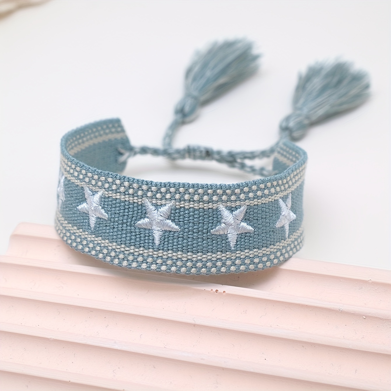 

Bohemian-inspired Embroidered Star Tassel Bracelet - Vintage Polyester Fiber, Creative Charm Accessory For All, Bohemian Jewelry