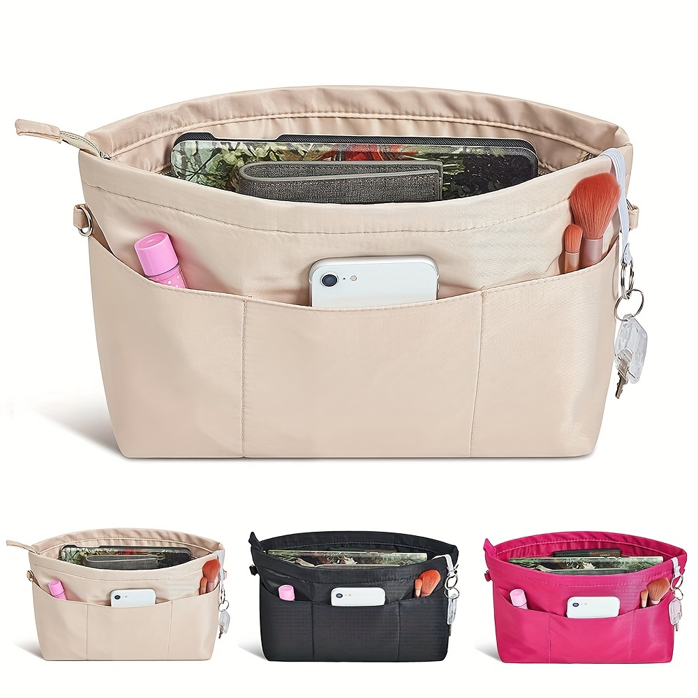 

1pc Nylon Purse Organizer Tote Handbag, 13 Pockets Cosmetic Bag Toiletry Bag