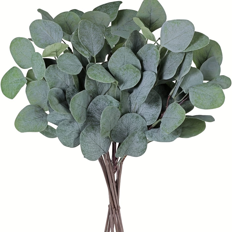 Image of 12pcs Fake Eucalyptus Leaf Stem Bulk Artificial Silver Leaf Plants, Vase Floral Fillers And Home Decoration, Used For Weddings, Festivals, Valentine's Day, Mother's Day, Father's Day
