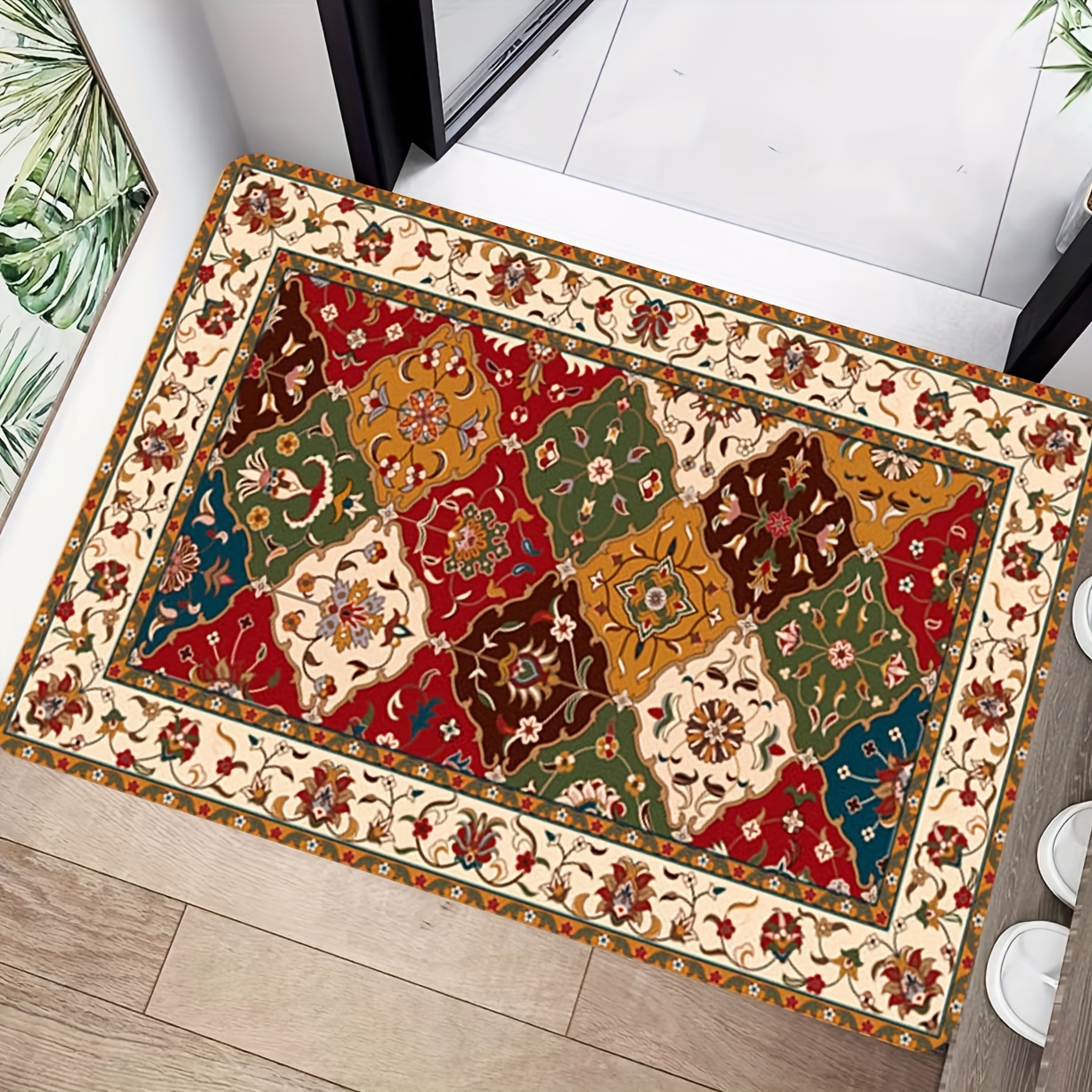 Boho Floral Floor Mat Home Entry Door Floor Mat Living Room - Temu