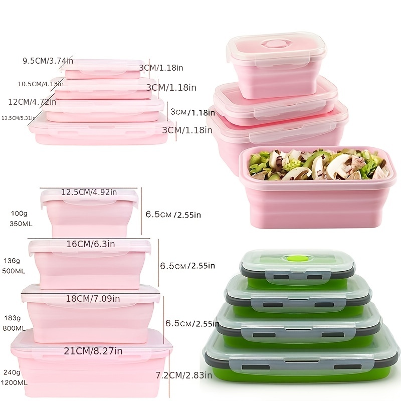 Silicone Collapsible Lunch Box Food Storage Container Fashion Colorful  Microwavable Portable Picnic Camping Rectangle Outdoor Box - Temu