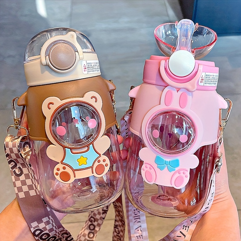 1pc Cartoon Water Bottle With Strap Clear Plastic Water Cups