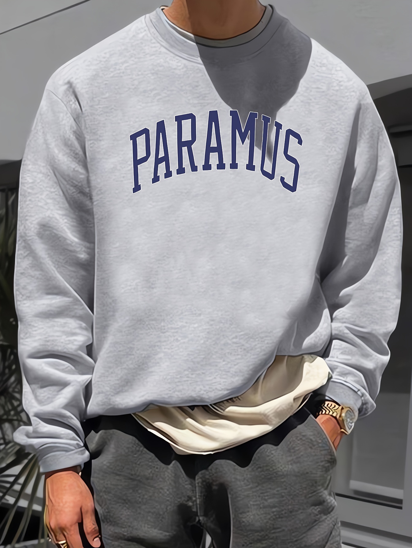 Paramus Print Fashionable Men's Casual Long Sleeve Crew Neck - Temu