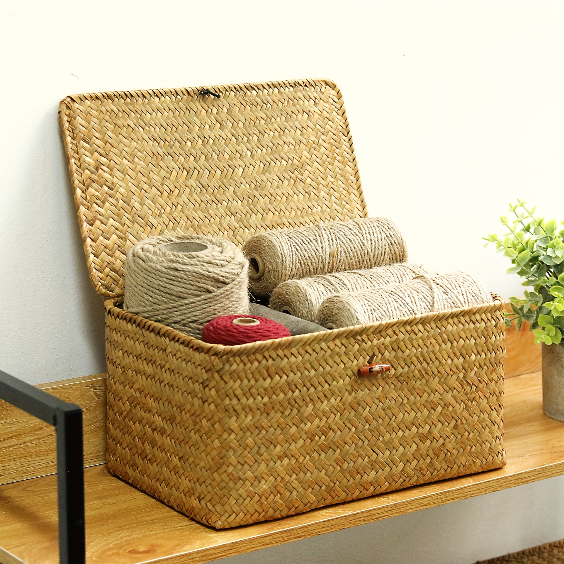 Wicker Storage Baskets With Lid Boho Handwoven Storage Bin - Temu