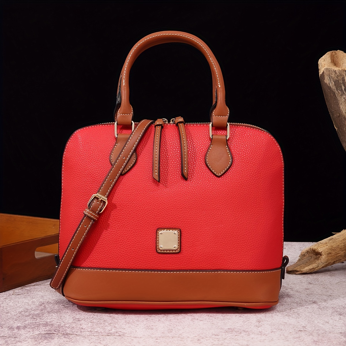 Dooney Bourke Pebble Grain Zip Zip Satchel Red