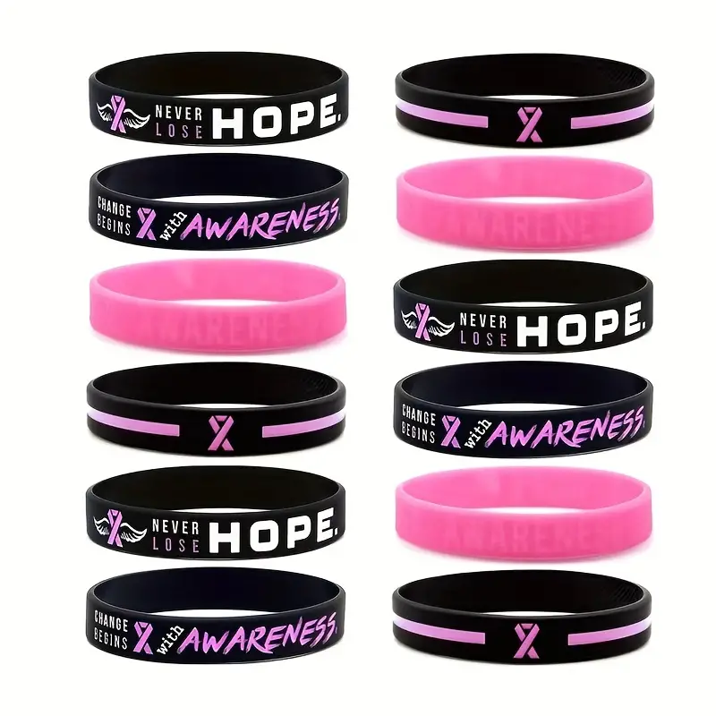 1pcs/3pcs Ribbon Thin Line Breast Cancer Awareness Rubber Bracelet Silicone Wristband Silicone Bracelet Wristband,Temu
