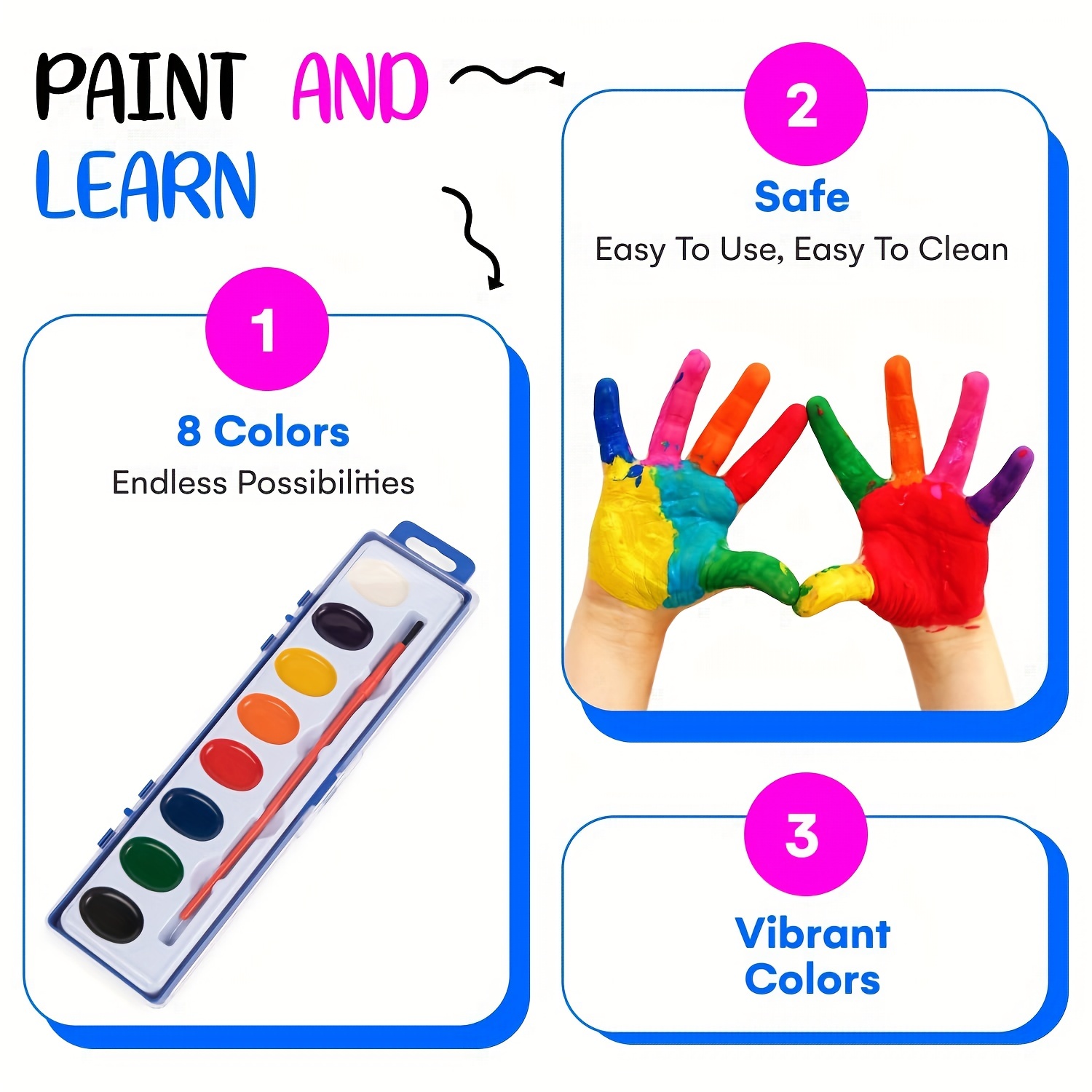 Kedudes Watercolor Paint Set for Kids - 10 Sets of 8 Color Semi-Moist Watercolor Paint Palette and Paintbrush Kits - Includes 10 Extra Paint Brushes