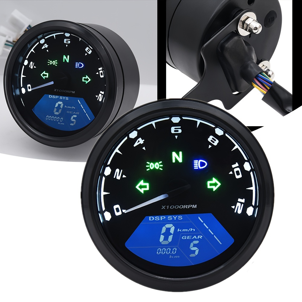 Anself Compteur de vitesse moto Tachymètre électronique LCD Compteur de  vitesse numérique 14000RPM Compteur de vitesse pour PS250 Tachymètre pour  1,2,4 Cylindres 