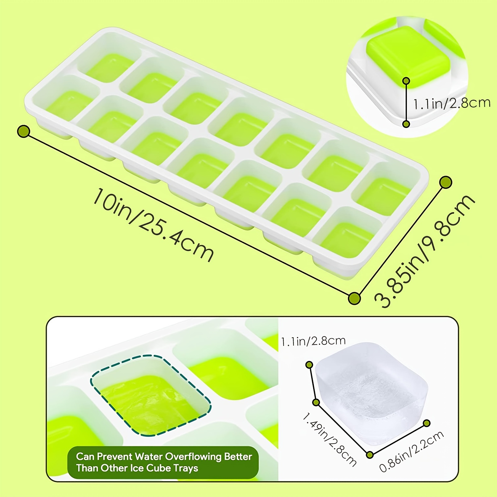 Ice Cube Trays 4 Pack, Easy Removable Silicone and 14 Lce Cube