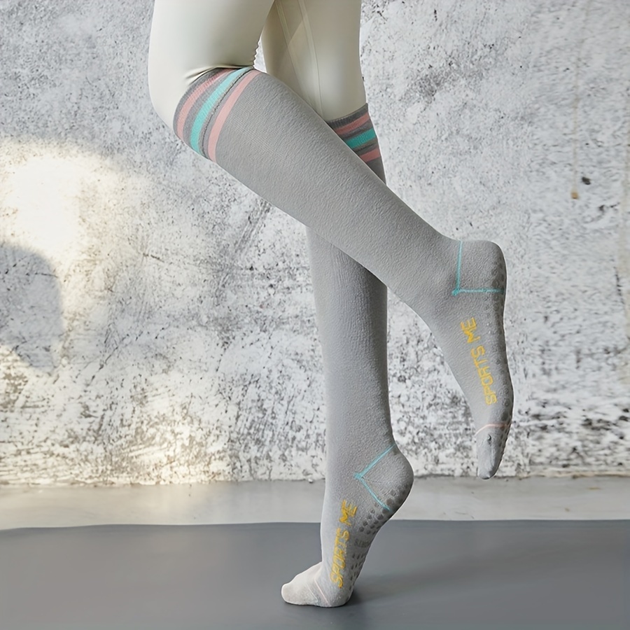 1 Pair Non Slip Grip Bottom Striped Pattern Calf Socks - Temu Canada