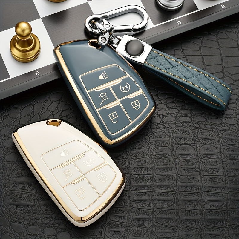 RFSRZ Key Fob Case Fit for Chevy Chevrolet Suburban Tahoe GMC Terrain Yukon XL Smart 6 Buttons Soft TPU Full Cover Remote Protector Bling Key Chain