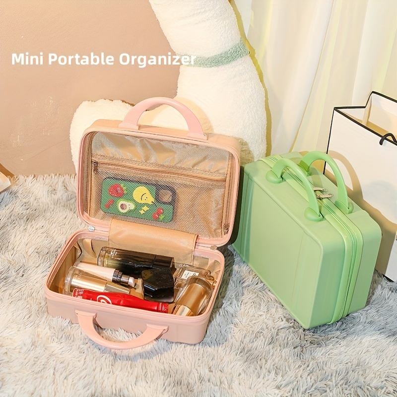 Makeup Travel Case 11 inch Hard Shell Cosmetic Organizer Bag Small Portable  Make up Train Hand Luggage with Elastic Strap ABS Mini Suitcase for Women