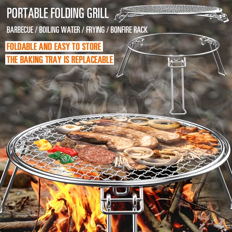 13 Inch Korean BBQ Grill Multifunctional Charcoal Barbecue Grill Round  Camping Grill Tabletop Smoker Grill Grilled Net & Tray for Courtyard Picnic  Beach BBQ 