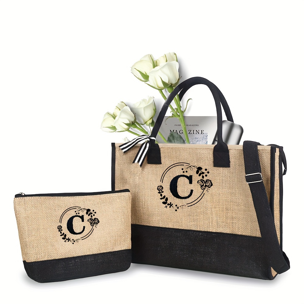 2 Pcs Set Di Borse In Lino Con Motivo Lettera Leggera Borsa - Temu