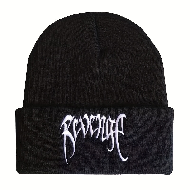 Gothic Letter Embroidery Beanie Cap Unisex Hip Hop Knit Hat Solid Skull Cap Y2K
