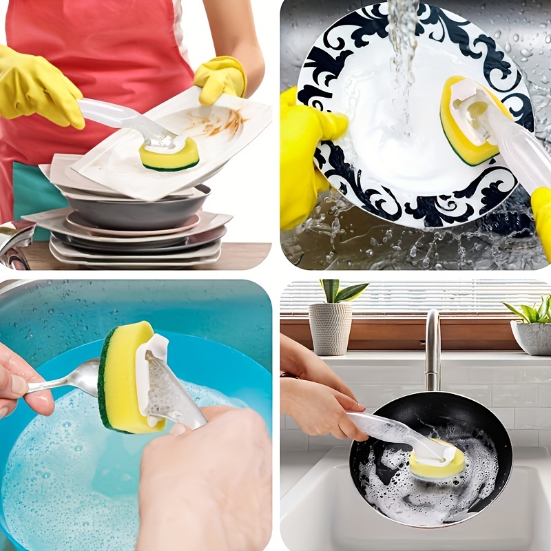 Non Scratch Dishwand Refills Handle, Dish Wand Refill Pack, Replacement  Sponge Heads Set, Dishwashing Scrub Dispensing Brush Pads - Temu