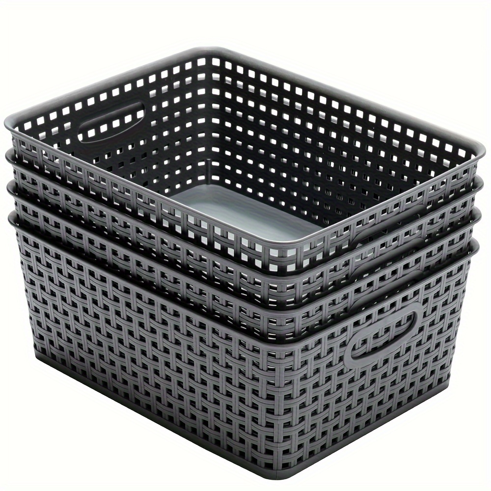 our goods Woven Plastic Storage Basket - Black