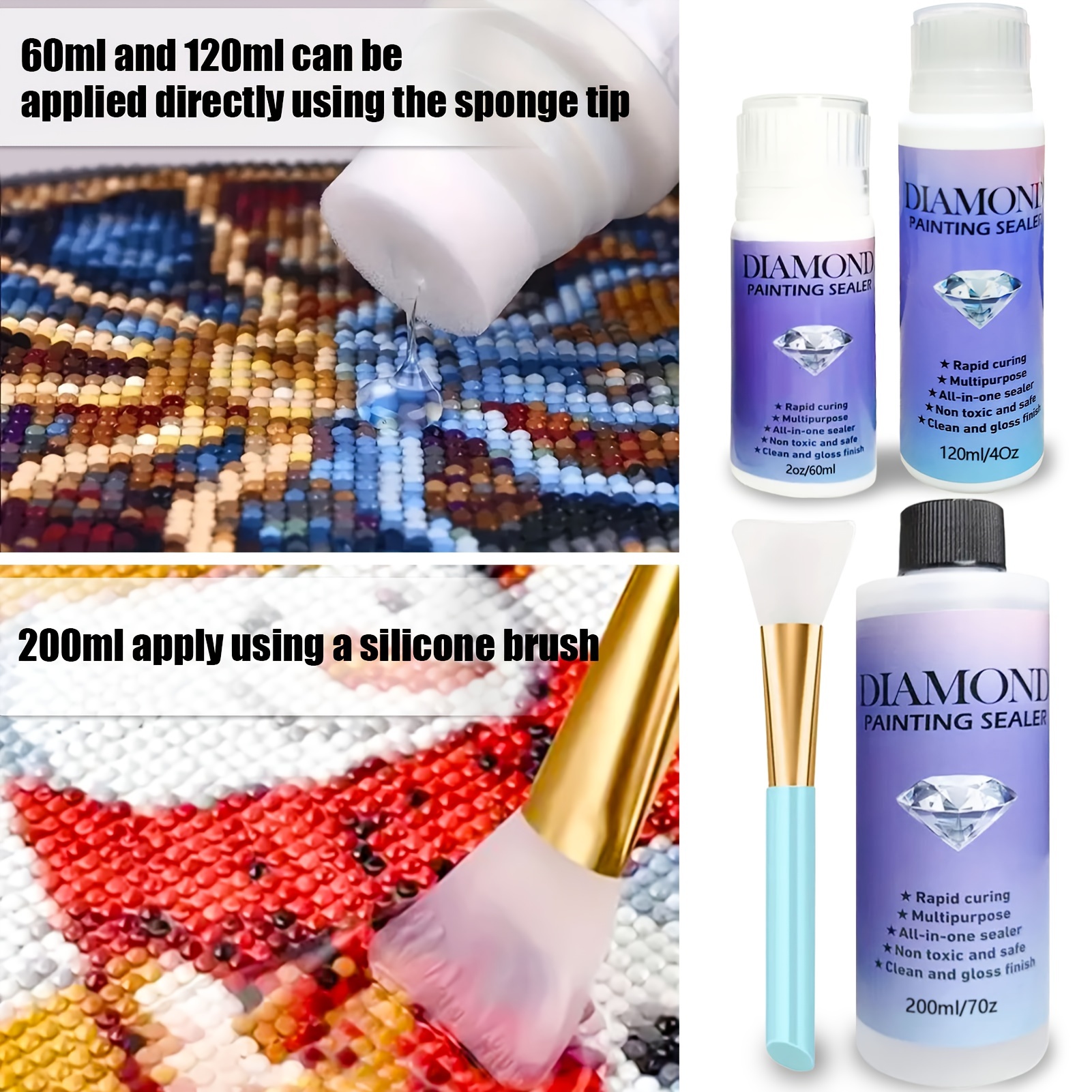 Eitseued Upgraded Diamond Painting Sealer Kits 400ML with Brushes,5D  Diamond Painting Glue Permanent Hold & Shine Accessories for Diamond  Painting and