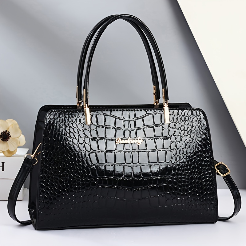 

Crocodile Pattern Handbag, Women Glossy Crossbody Bag, Fashion Top Handle Office & Work Purse