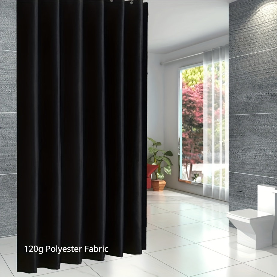 Black Shower Curtain Waterproof Mildew proof Plastic Hooks - Temu