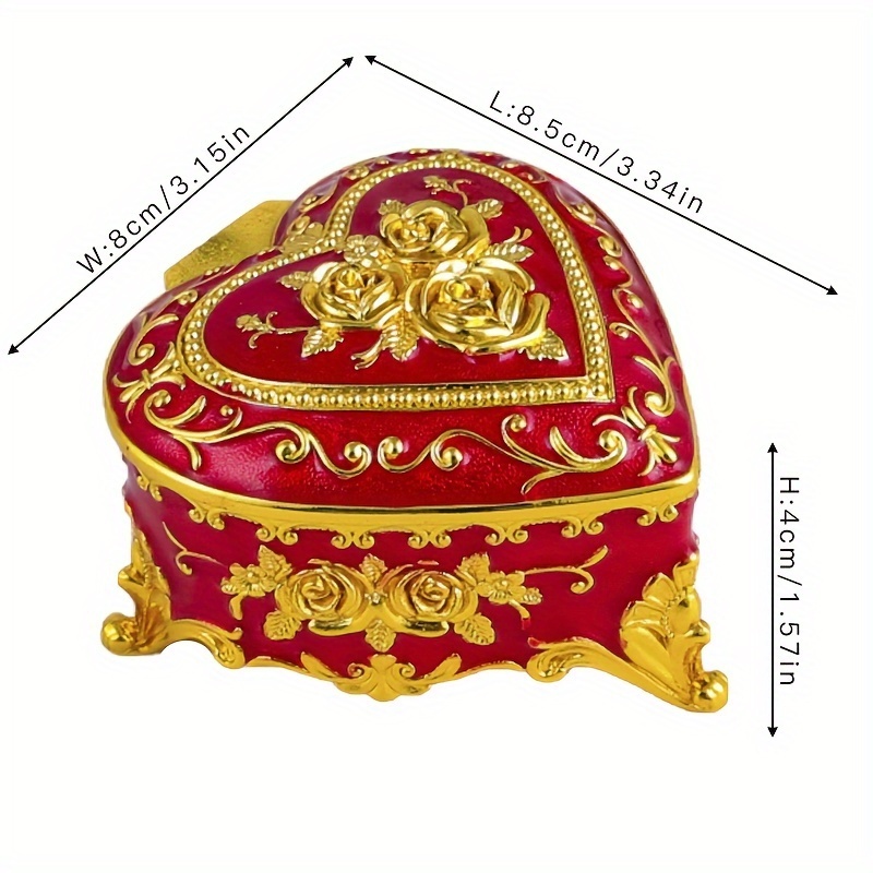 E-shop ., Europäische Rosen Schmuckkästchen High-End Kreatives Retro Zuhause Goldenes Retro Schminktisch Metall Aufbewahrungsbox Runde Herz