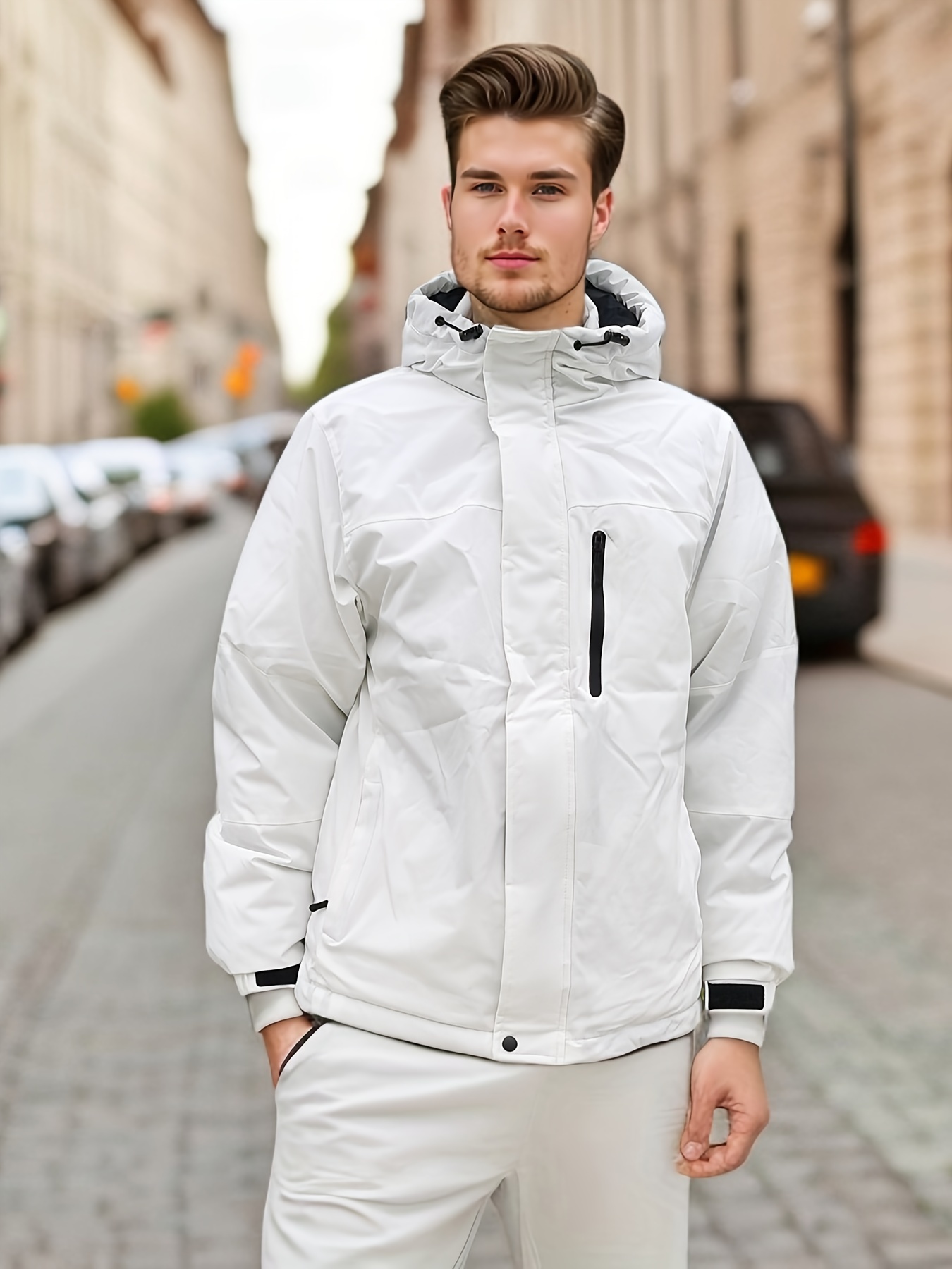 Men's Loose Fit Hooded Windbreaker Jacket Casual Windproof - Temu Canada