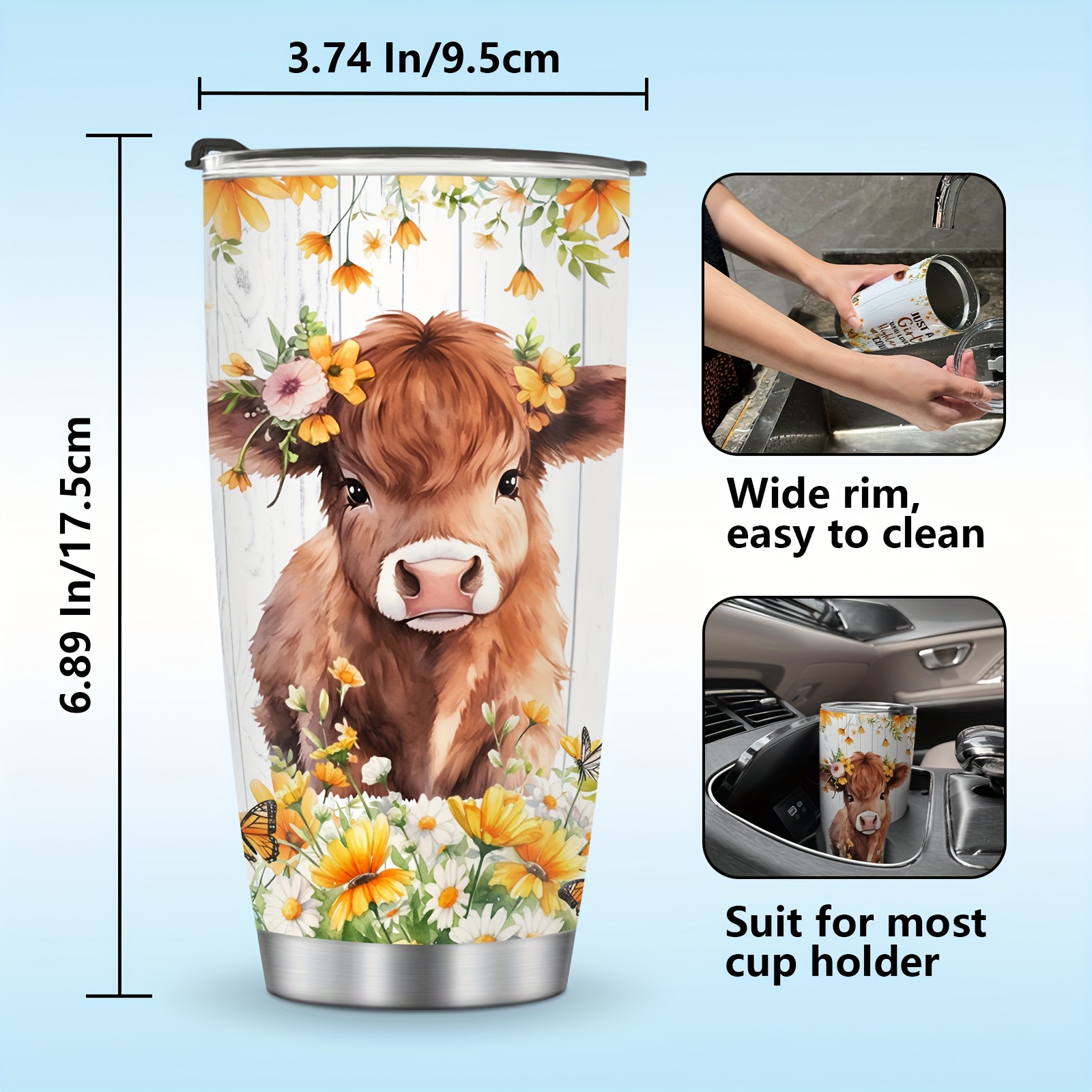 Cow Gifts- Cow Print Tumbler - Stainless Steel Insulated 20 oz Cute Cow Tumblers with Lid and Straw- Coffee Travel Mug Cup - Unique Birthday Gifts for