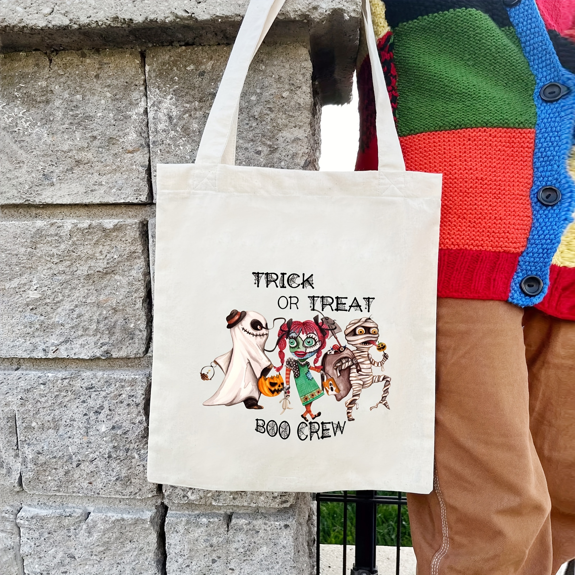 1pc Cartoon Halloween Printed Canvas Shopping Bag