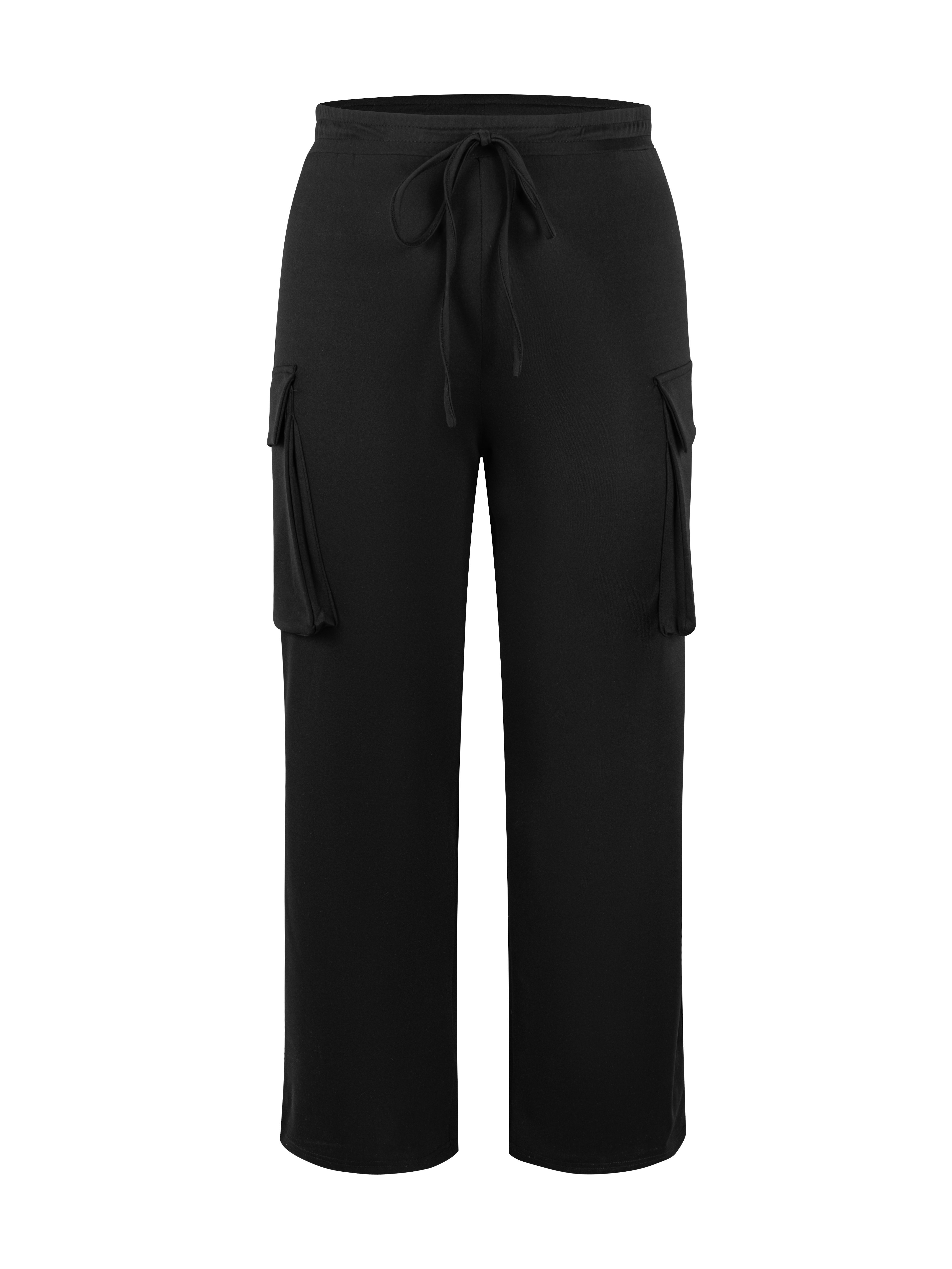 plus size casual pants womens plus solid elastic drawstring wide leg cargo pants details 2